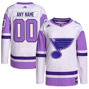 St. Louis Blues adidas Hockey Fights Cancer Primegreen Authentic Custom Jersey - White/Purple