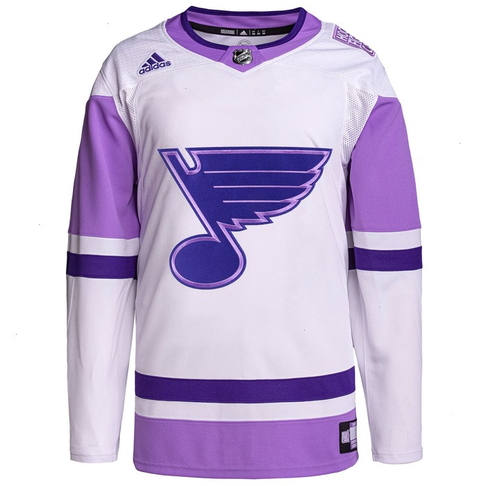 St. Louis Blues adidas Hockey Fights Cancer Primegreen Authentic Custom Jersey - White/Purple