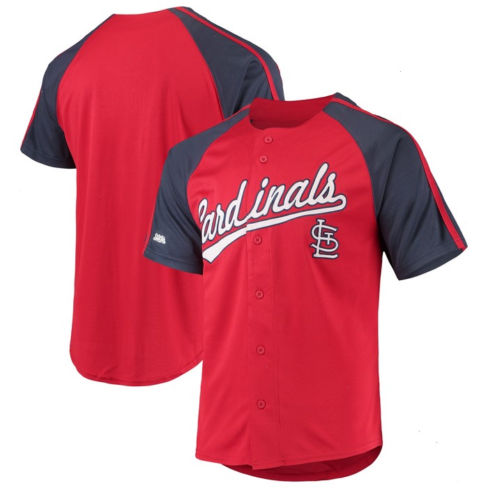 St. Louis Cardinals Stitches Button-Down Raglan Replica Jersey - Red