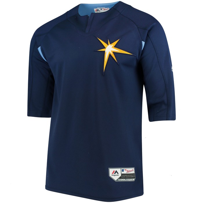 Tampa Bay Rays Majestic Authentic Collection On-Field 3/4-Sleeve Batting Practice Jersey - Navy/Light Blue