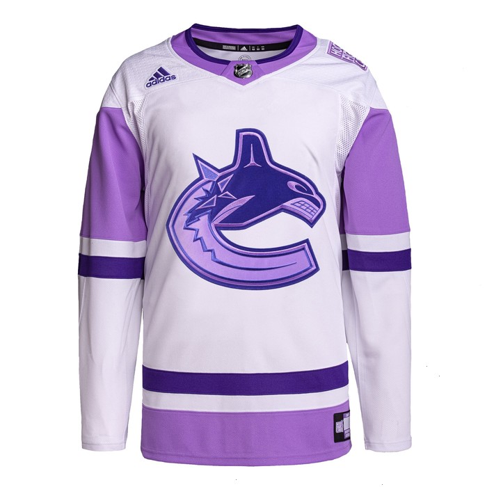 Vancouver Canucks adidas Hockey Fights Cancer Primegreen Authentic Blank Practice Jersey - White/Purple