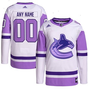 Vancouver Canucks adidas Hockey Fights Cancer Primegreen Authentic Custom Jersey - White/Purple