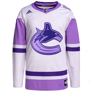 Vancouver Canucks adidas Hockey Fights Cancer Primegreen Authentic Custom Jersey - White/Purple