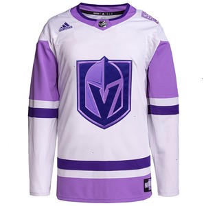 Vegas Golden Knights adidas Hockey Fights Cancer Primegreen Authentic Blank Practice Jersey - White/Purple