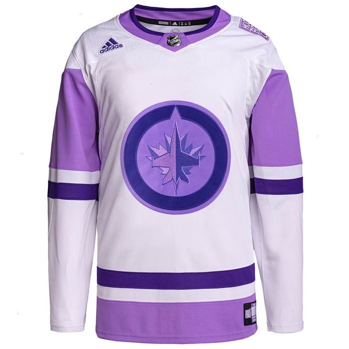 Winnipeg Jets adidas Hockey Fights Cancer Primegreen Authentic Blank Practice Jersey - White/Purple