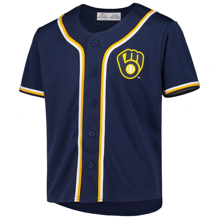 Youth Navy Milwaukee Brewers Full-Button Replica Jersey